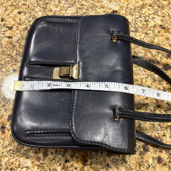 Vintage Italian Leather Small Satchel structured Hand Bag Midnight Blue Pockets - Picture 4 of 13